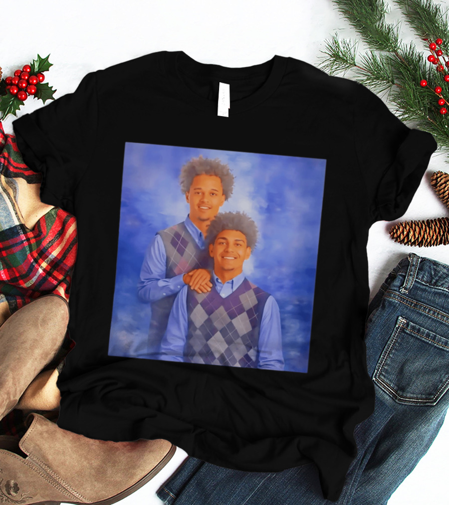 Brayden Burries Koa Peat Step Brothers Argyle Sweater Blue T-Shirt
