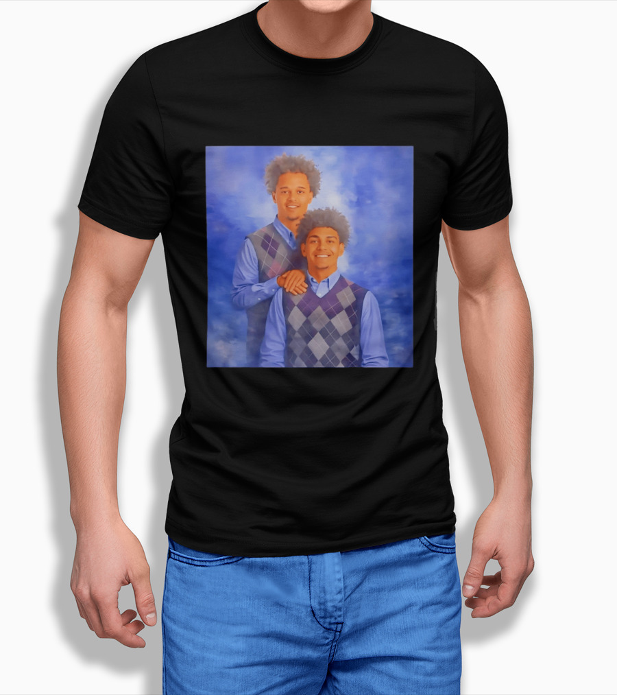 Brayden Burries Koa Peat Step Brothers Argyle Sweater Blue T-Shirt