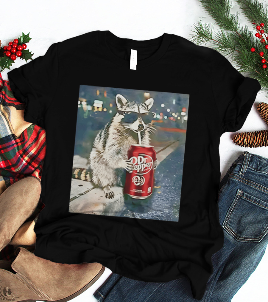 Raccoon Drinking Dr Pepper Meme Funny Soda Animal T-Shirt