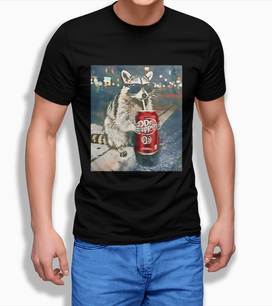 Raccoon Drinking Dr Pepper Meme Funny Soda Animal T-Shirt