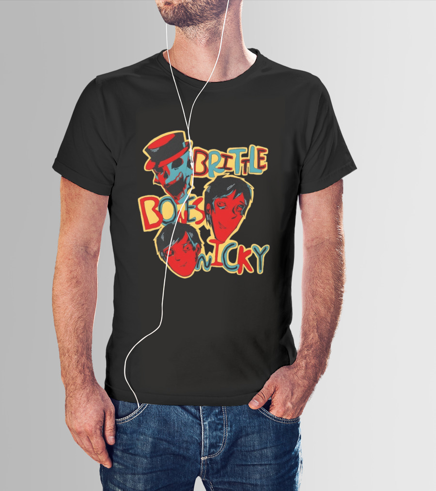 Brittle Bones Nicky Band Colorful Cartoon Character Faces T-Shirt