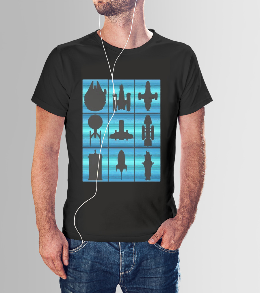 Interstellar Travelers Spaceship Silhouettes Sci Fi T-Shirt