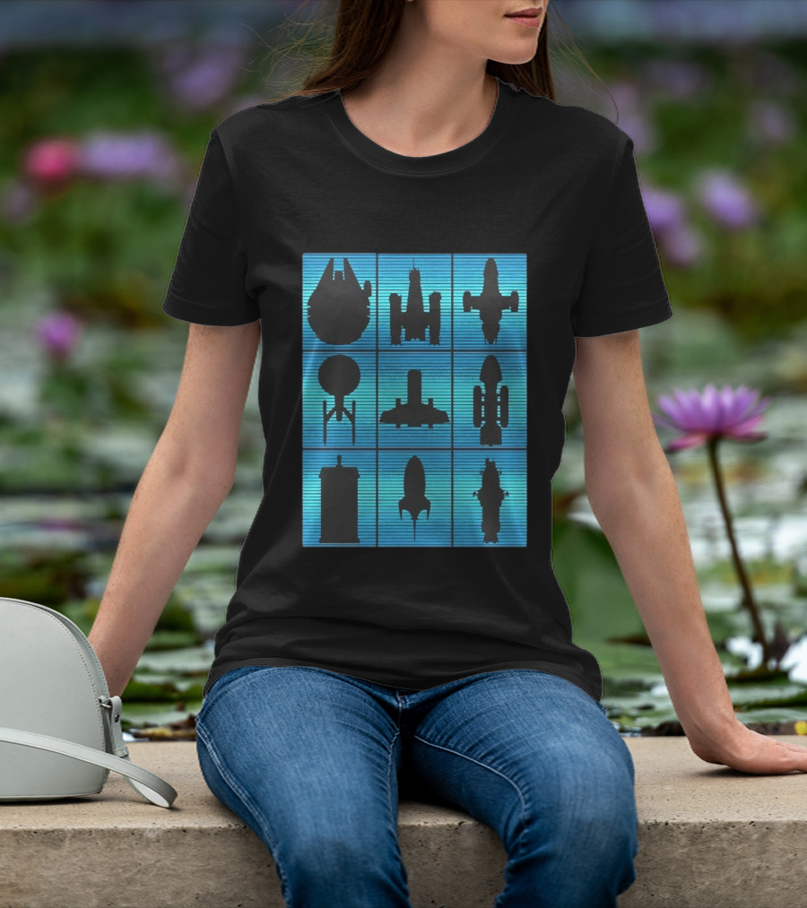 Interstellar Travelers Spaceship Silhouettes Sci Fi T-Shirt