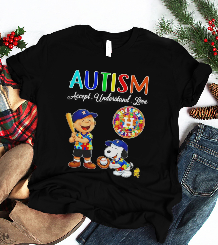 Autism Accept Understand Love Charlie Brown Snoopy Houston Astros MLB T-Shirt