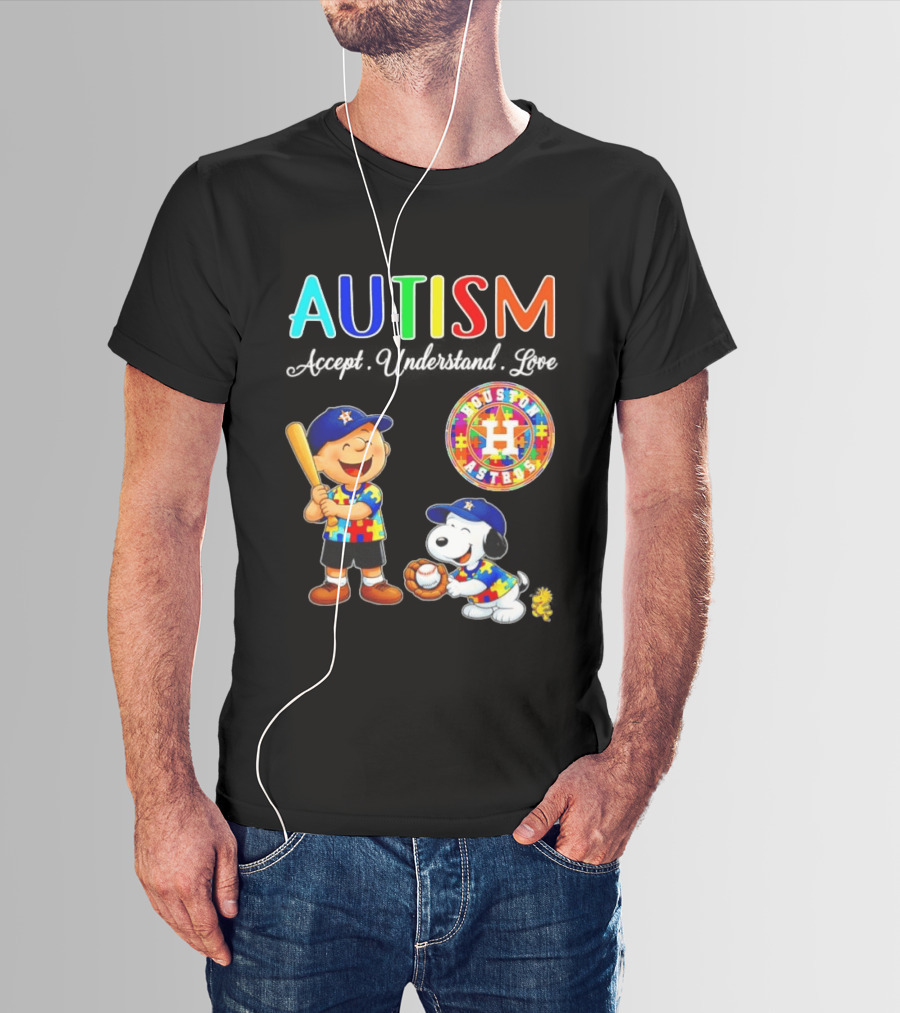Autism Accept Understand Love Charlie Brown Snoopy Houston Astros MLB T-Shirt