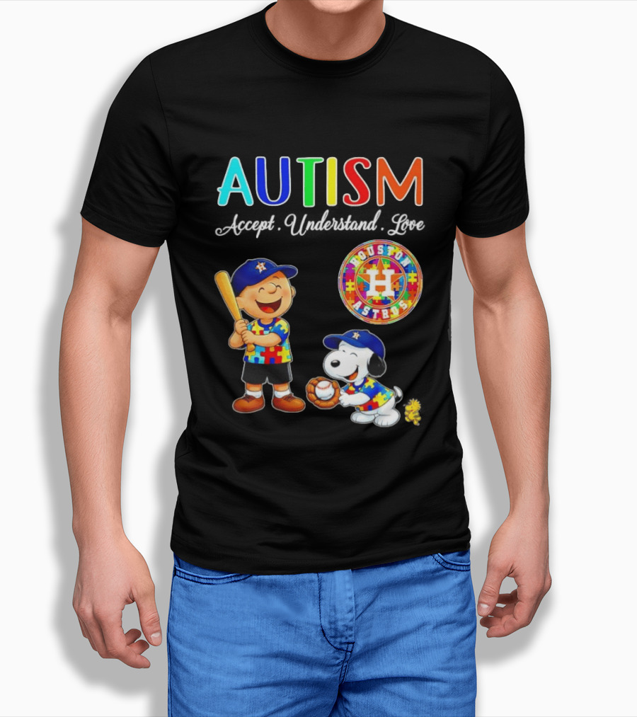 Autism Accept Understand Love Charlie Brown Snoopy Houston Astros MLB T-Shirt
