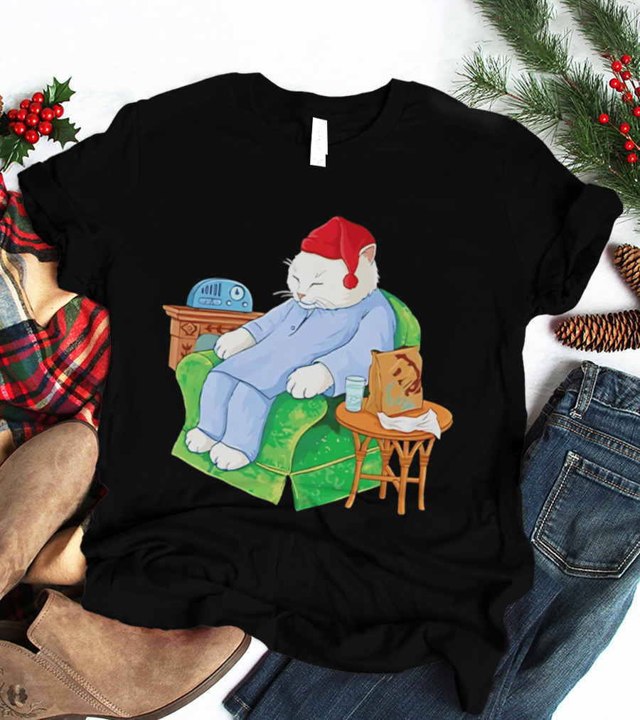 Sleepytime Cat Cartoon Cozy Scene With Tacos T-Shirt