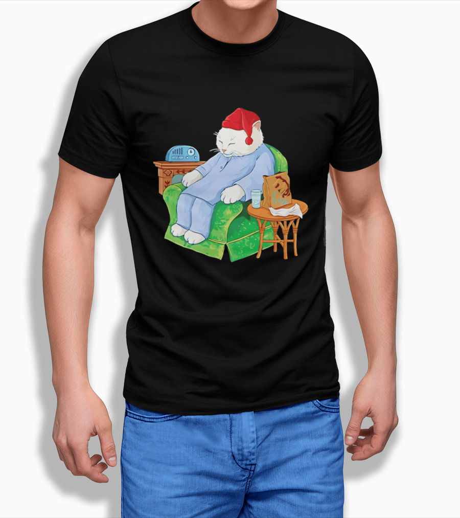 Sleepytime Cat Cartoon Cozy Scene With Tacos T-Shirt