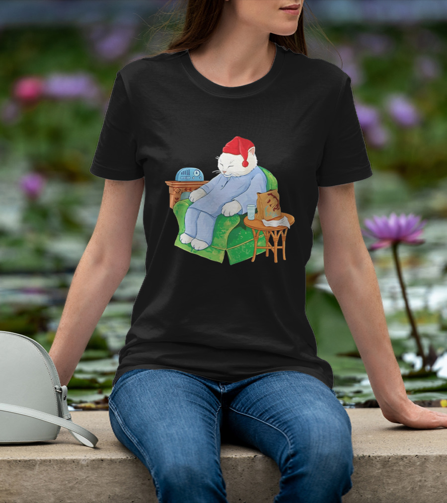 Sleepytime Cat Cartoon Cozy Scene With Tacos T-Shirt