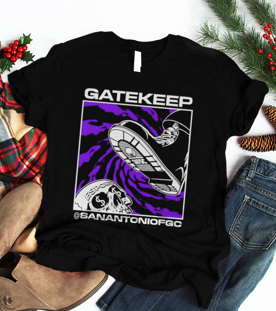 Gatekeep San Antonio Fighting Game Community Sneaker Skull T-Shirt