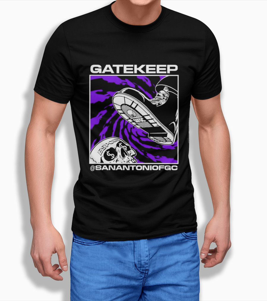 Gatekeep San Antonio Fighting Game Community Sneaker Skull T-Shirt