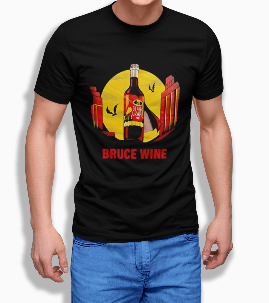 Bruce Wine The Dark Grape 2008 Bottle With Yellow Sun Bats And Gates T-Shirt