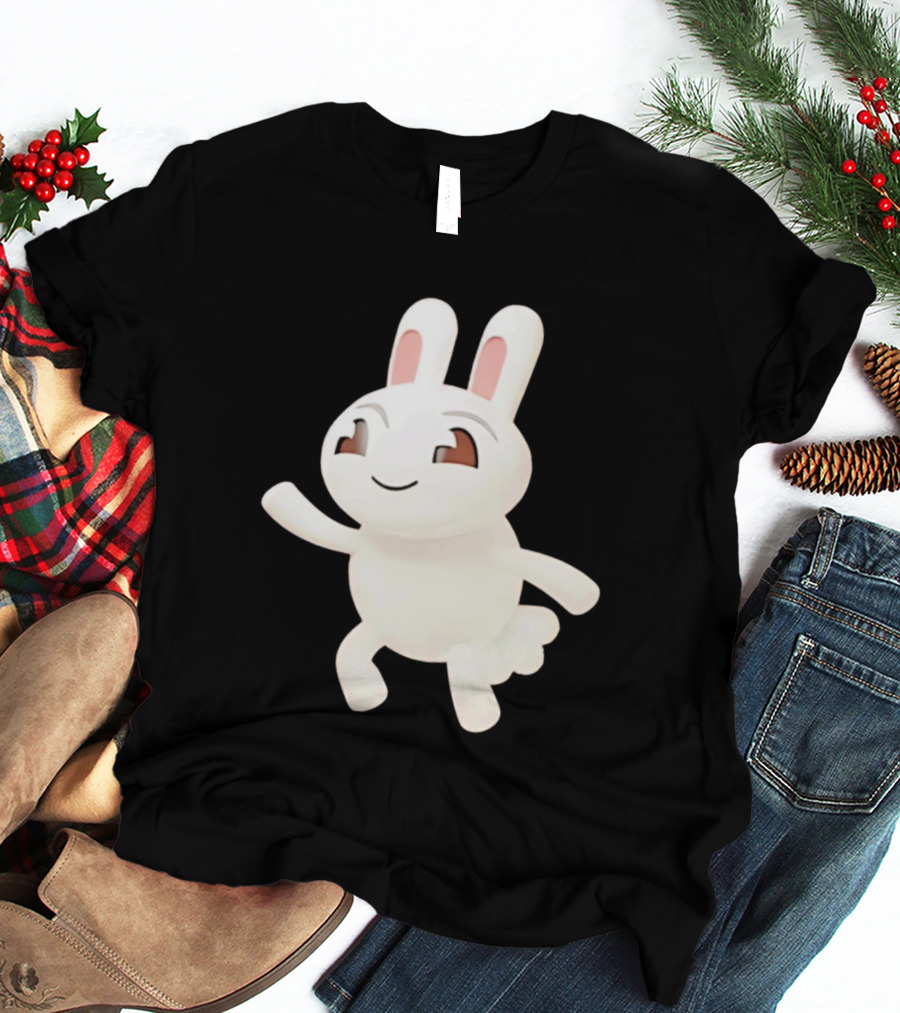 Cartoon Rabbit Waving Happy Bunny Character Cute Playful Pose T-Shirt