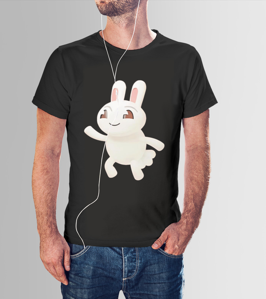 Cartoon Rabbit Waving Happy Bunny Character Cute Playful Pose T-Shirt