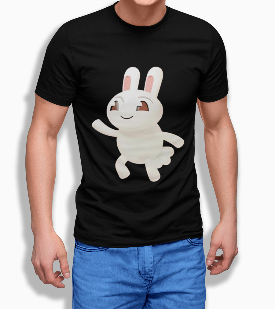 Cartoon Rabbit Waving Happy Bunny Character Cute Playful Pose T-Shirt
