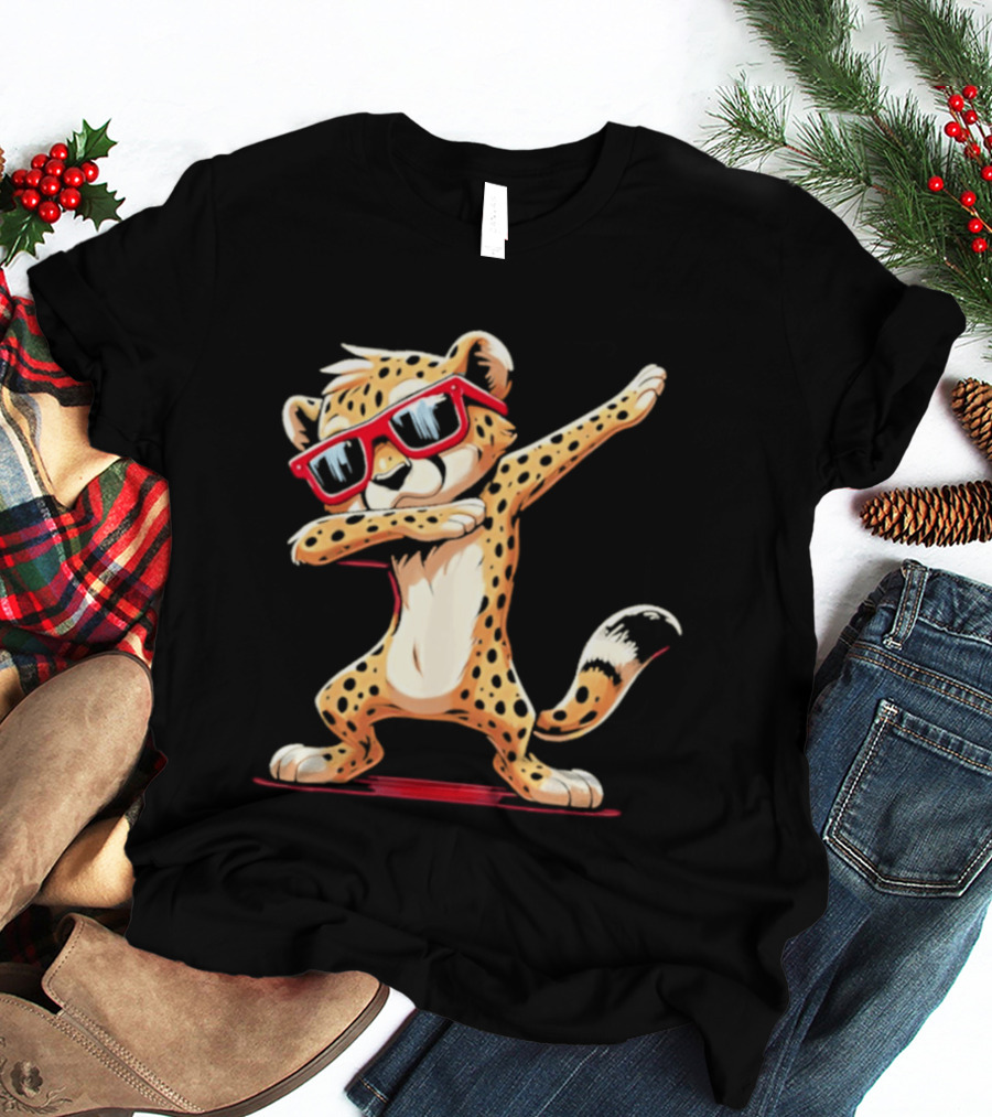 Cheetah Dabbing With Red Sunglasses Animal Pose T-Shirt