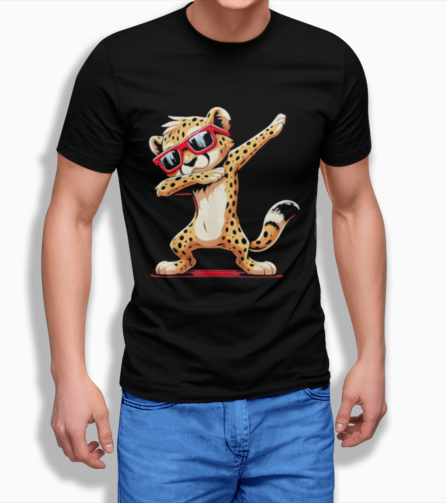 Cheetah Dabbing With Red Sunglasses Animal Pose T-Shirt