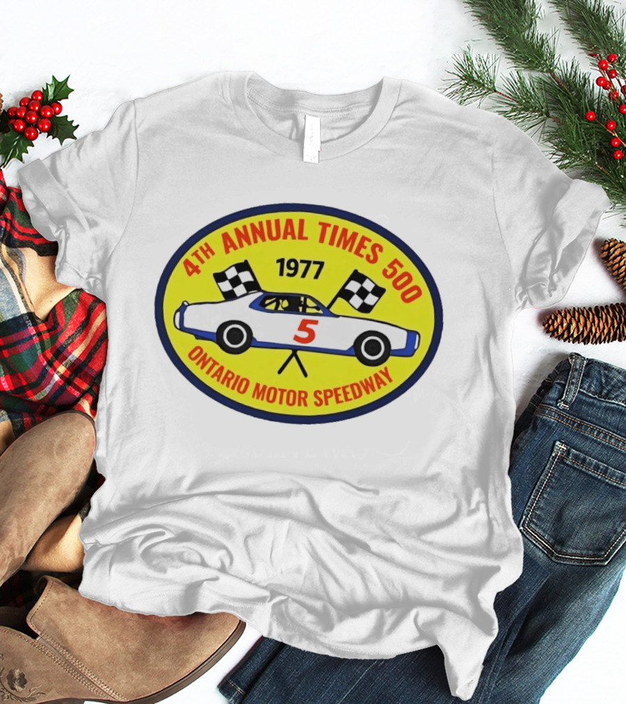 4th Annual Times 500 Ontario Motor Speedway 1977 Race Car Checkered Flags T-Shirt