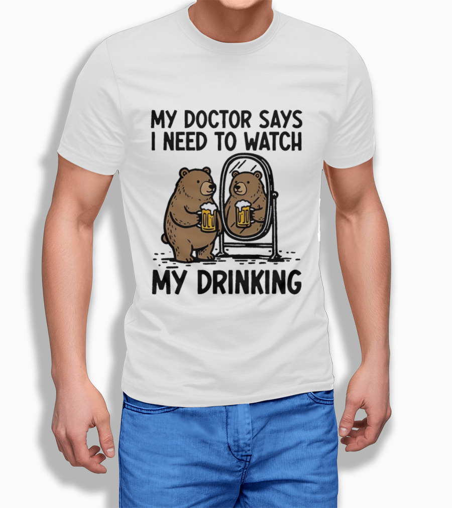 Bear Ing Drinking In Mirror With Beer T-Shirt