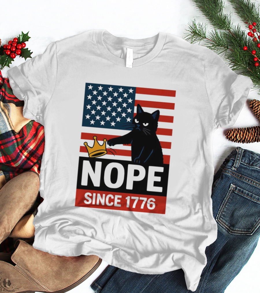Nope Since 1776 Black Cat Anti MAGA Protest American Flag T-Shirt
