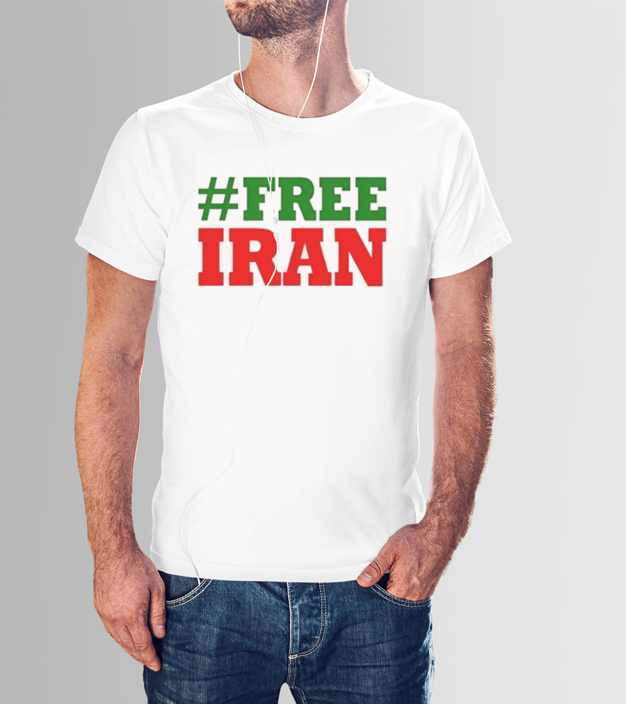 #FREE IRAN Green Red Text Bold Message T-Shirt