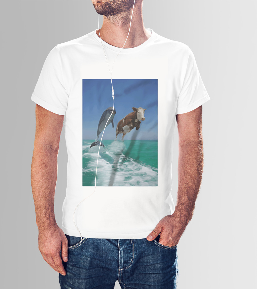 Cow And Dolphin Jumping Out Of Water Ocean Adventure T-Shirt