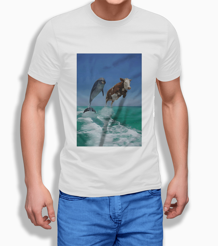 Cow And Dolphin Jumping Out Of Water Ocean Adventure T-Shirt
