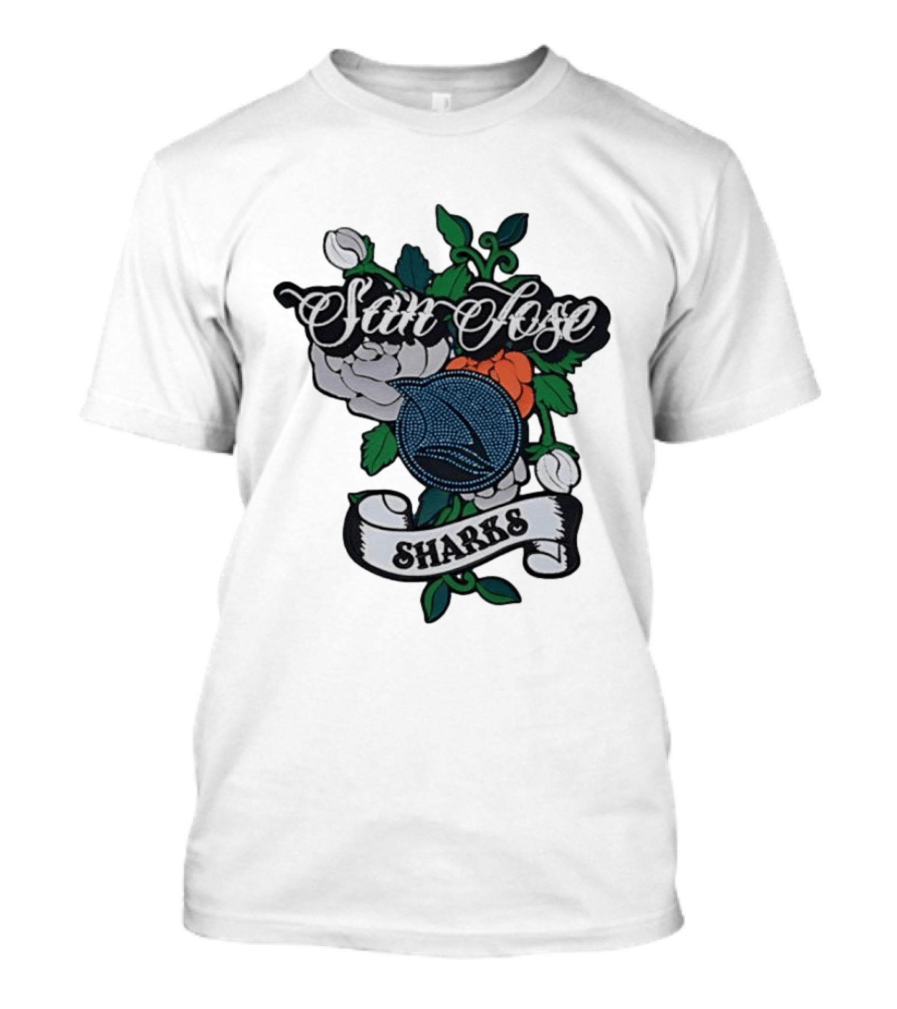 San Jose Sharks Floral Tattoo Style Team T-Shirt