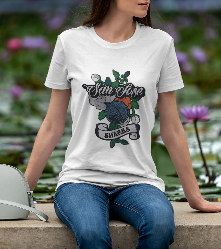 San Jose Sharks Floral Tattoo Style Team T-Shirt