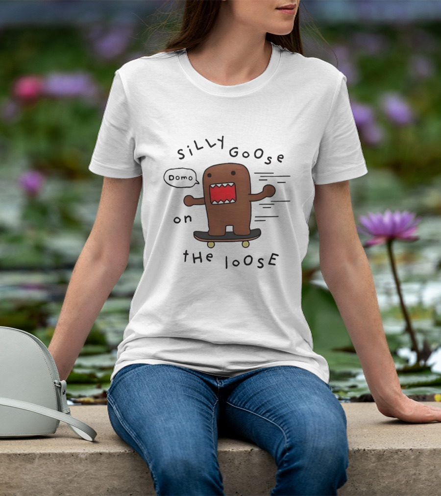 Silly Goose On The Loose Cute Brown Character Skateboarding Fun T-Shirt