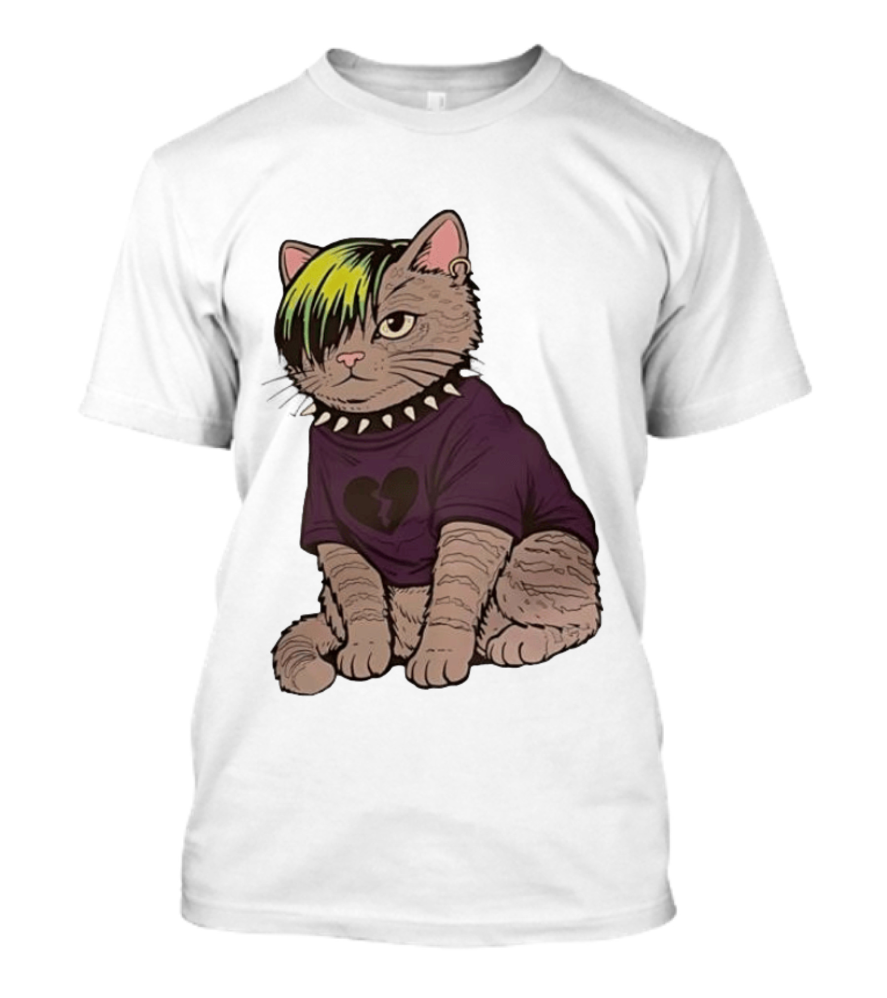 Emo Scene Cat With Heart Break Symbol And Spiked Collar T-Shirt