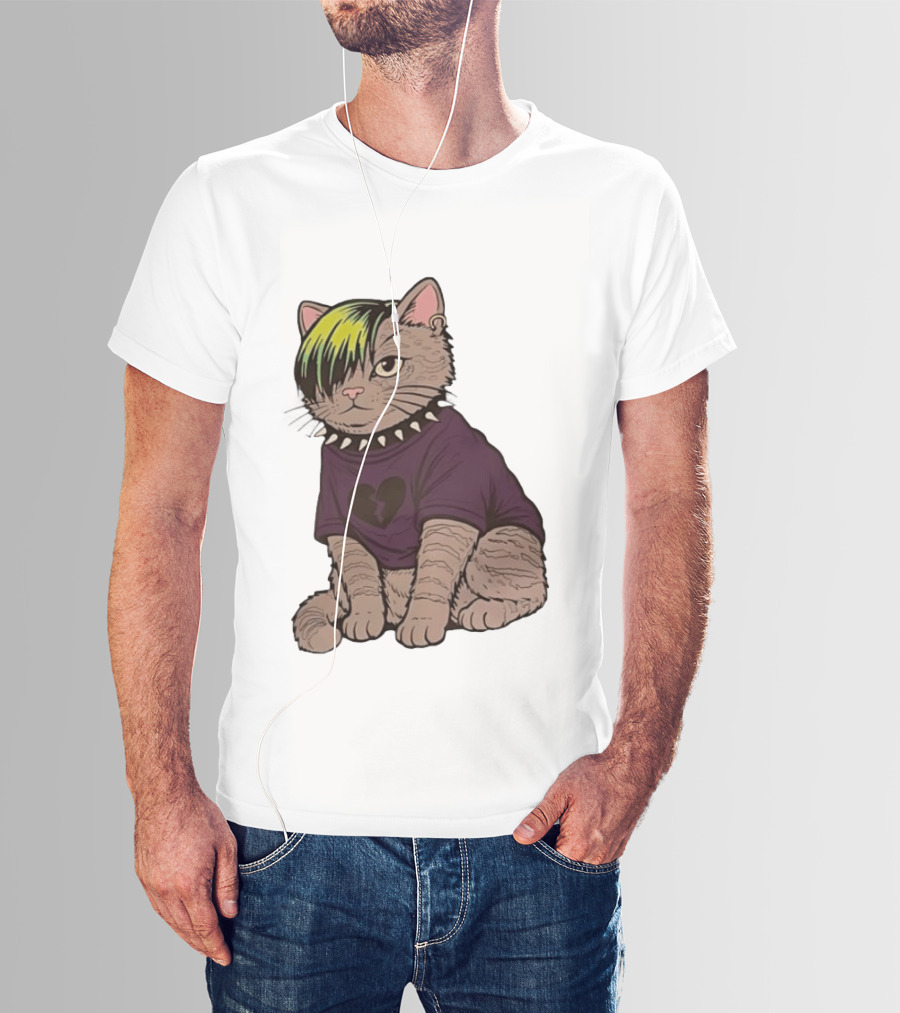 Emo Scene Cat With Heart Break Symbol And Spiked Collar T-Shirt