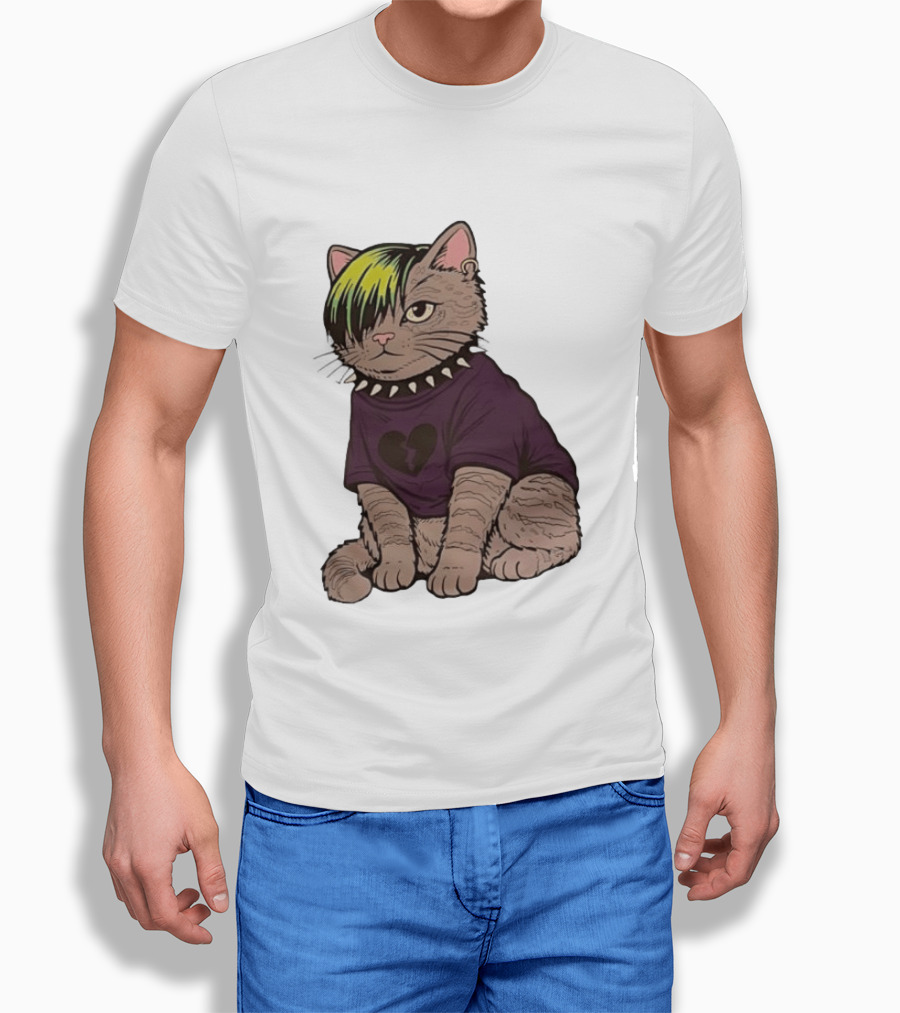 Emo Scene Cat With Heart Break Symbol And Spiked Collar T-Shirt