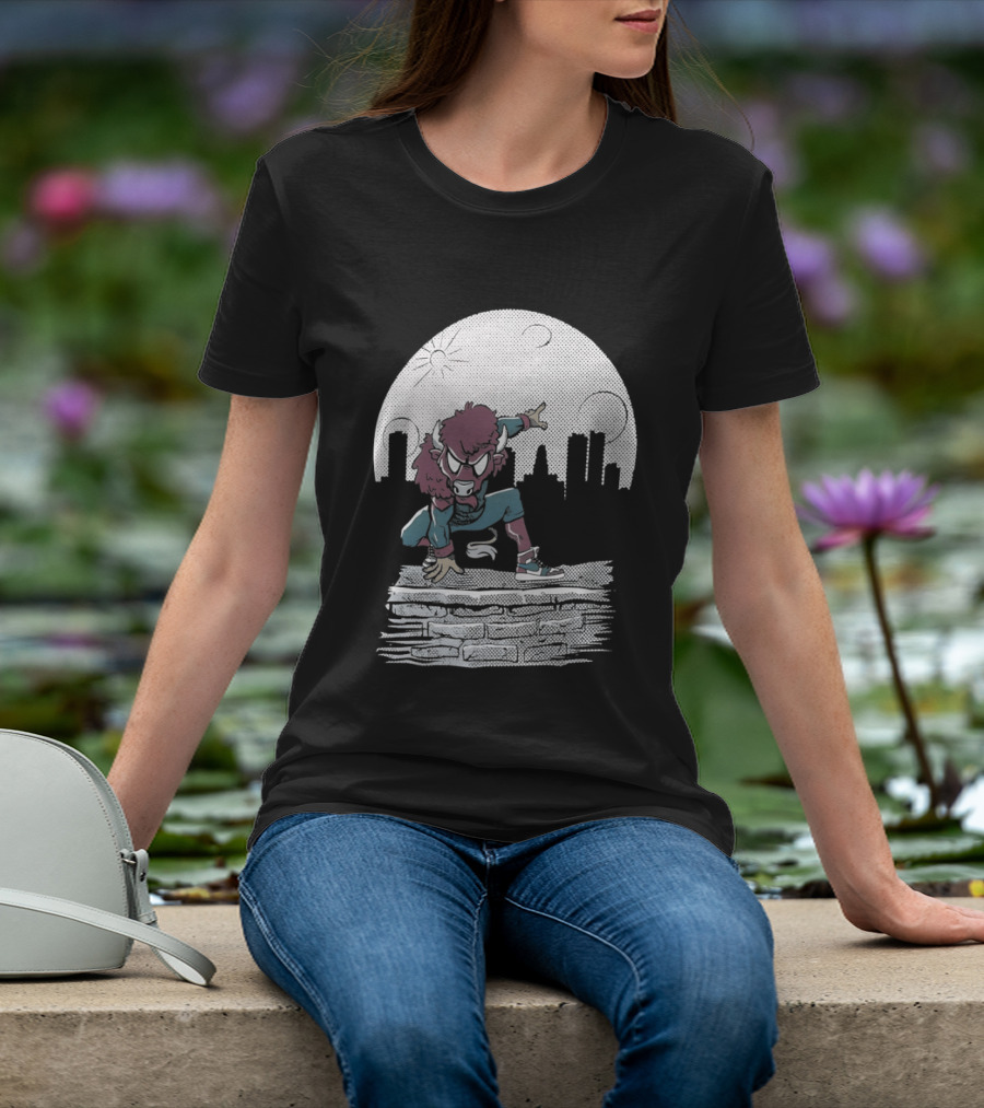 Bison Be A Hero Buffalo Bills Cityscape Dynamic Pose T-Shirt