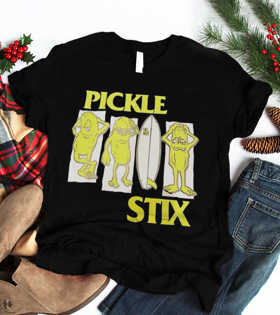 Pickle Stix Surfboard Vacation Characters T-Shirt
