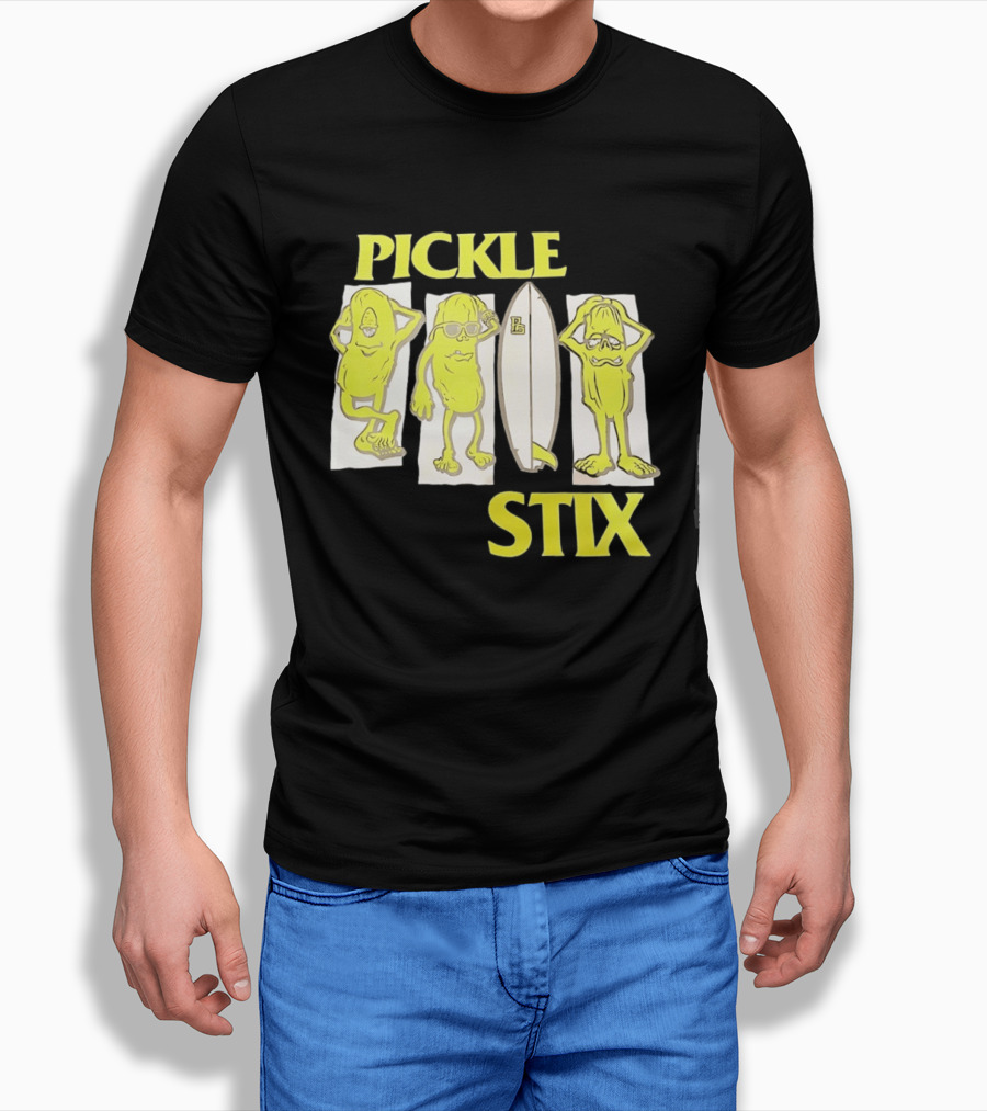 Pickle Stix Surfboard Vacation Characters T-Shirt