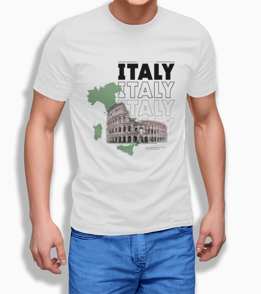 Italy Map And Colosseum Iconic Landmarks Text Heavy Exploration T-Shirt