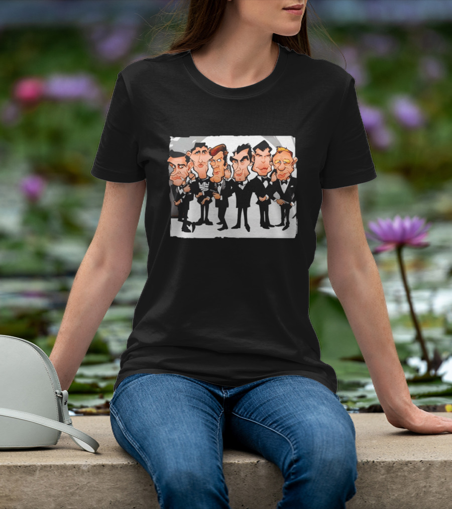 Six Faces One Spy James Bond Caricature Collection T-Shirt