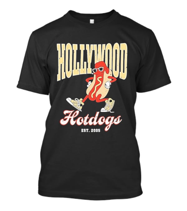 Hollywood Hotdogs Cool Mustard Character With Sunglasses Est 2005 T-Shirt