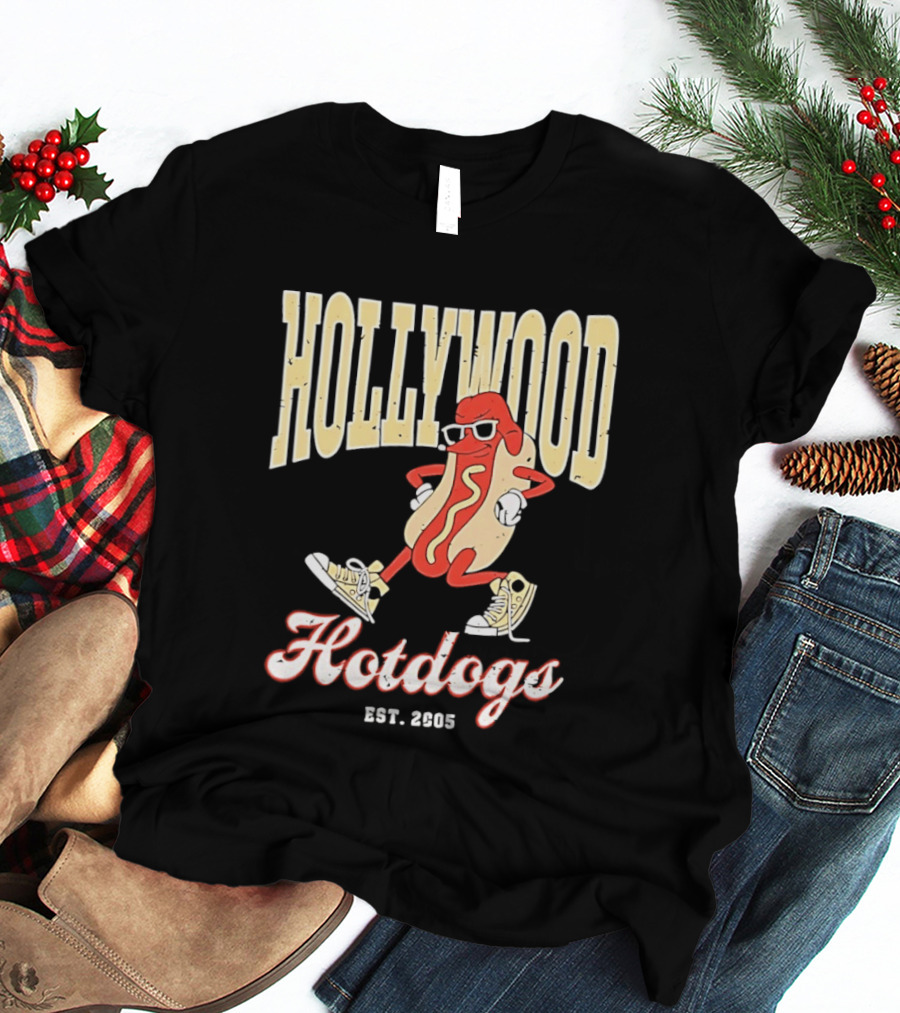 Hollywood Hotdogs Cool Mustard Character With Sunglasses Est 2005 T-Shirt
