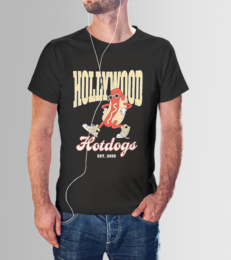 Hollywood Hotdogs Cool Mustard Character With Sunglasses Est 2005 T-Shirt
