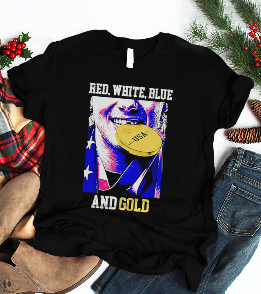 Red White Blue And Gold USA Hockey 2026 Winter Olympics Jack Hughes T-Shirt