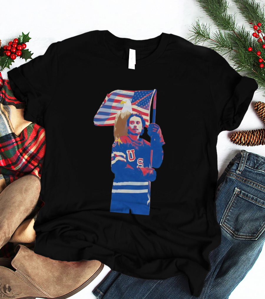 USA Hockey Jack Hughes American Flag Bald Eagle T-Shirt