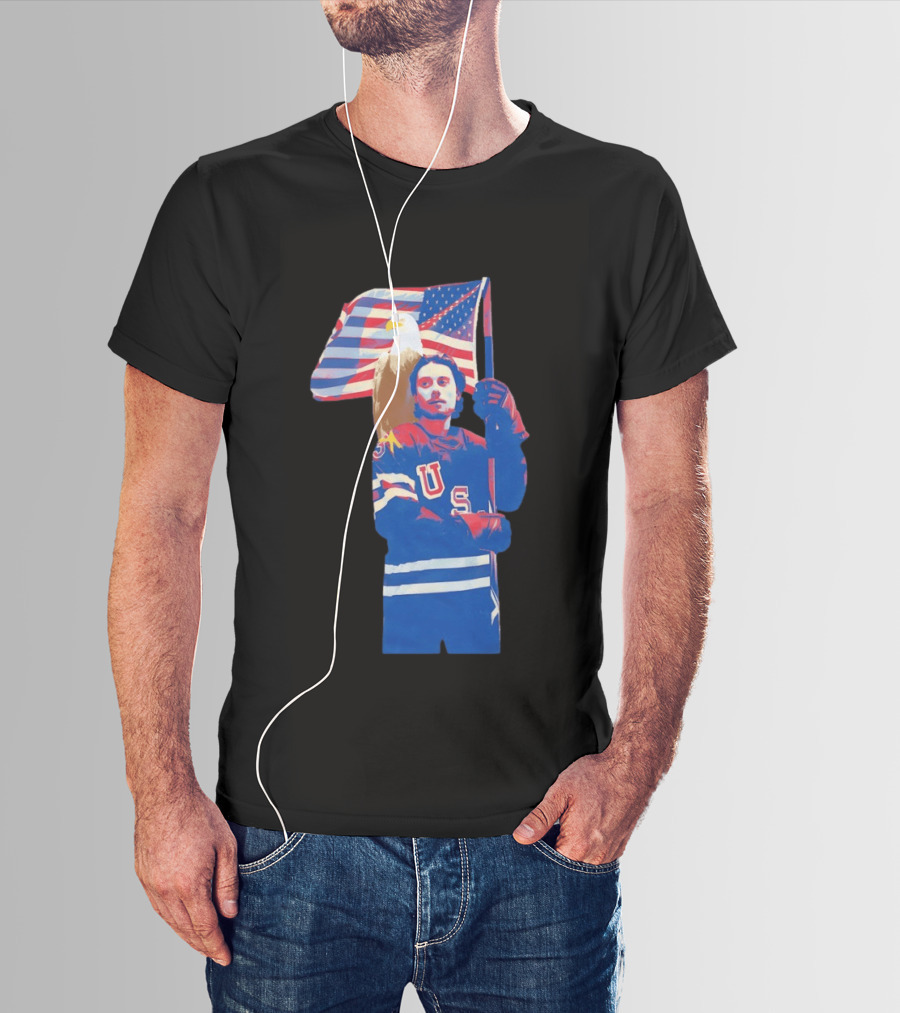USA Hockey Jack Hughes American Flag Bald Eagle T-Shirt