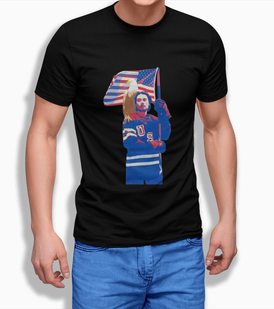 USA Hockey Jack Hughes American Flag Bald Eagle T-Shirt