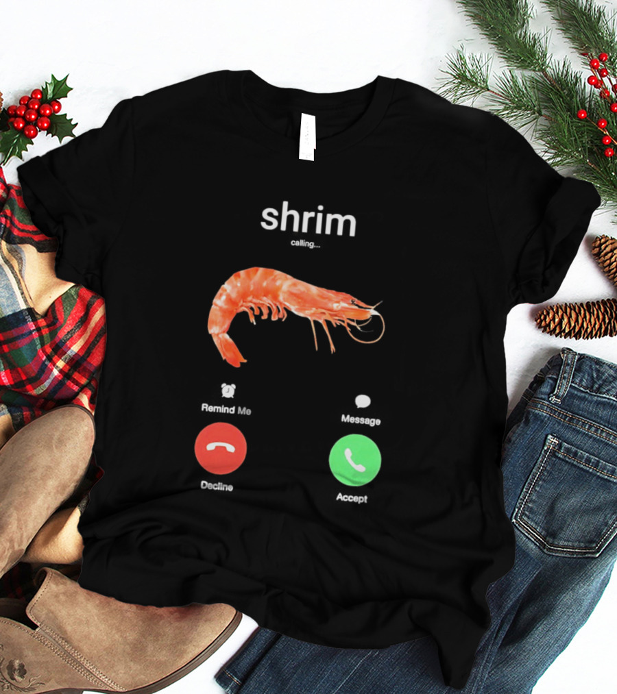 Shrim Phone Call User Interface Prank Joke Prawn Shrimp Emoji T-Shirt