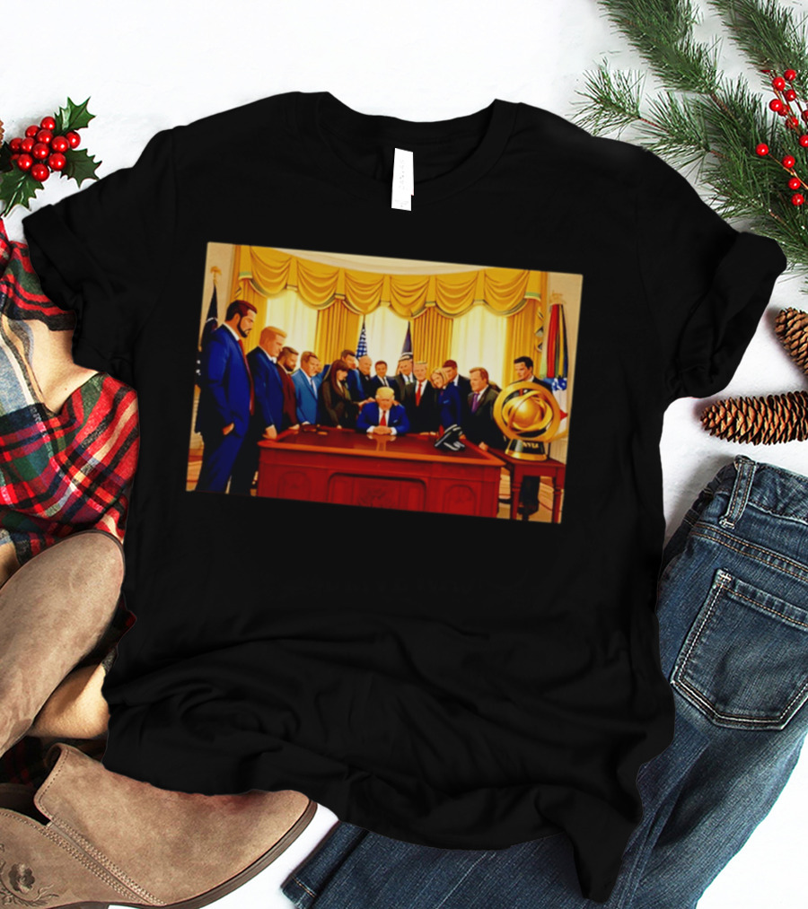 Oval Office Prayer Gathering Trump Anime Style Amid Iran Tensions T-Shirt