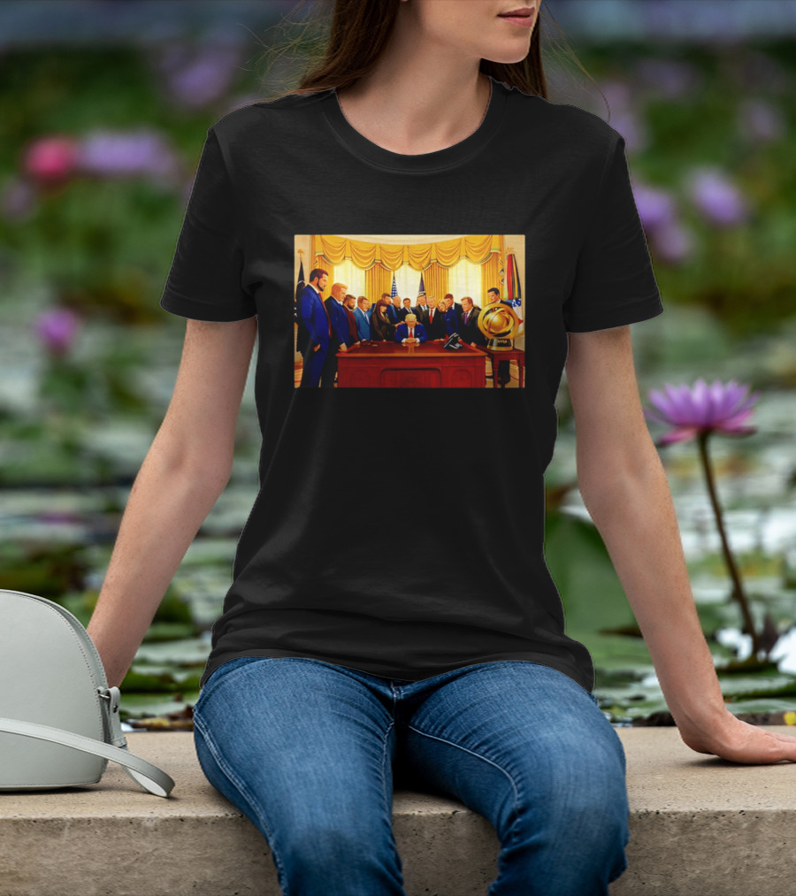 Oval Office Prayer Gathering Trump Anime Style Amid Iran Tensions T-Shirt