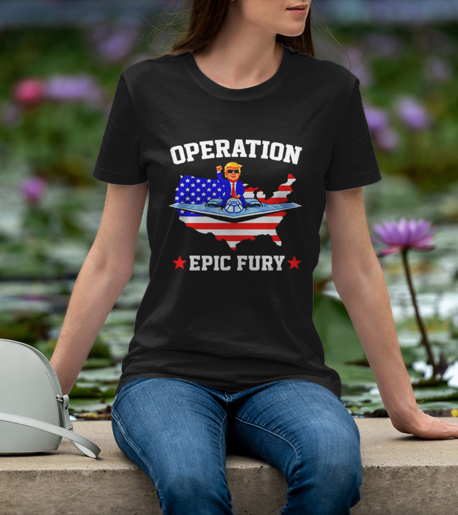 Operation Epic Fury Trump Fighter Jet USA Map T-Shirt