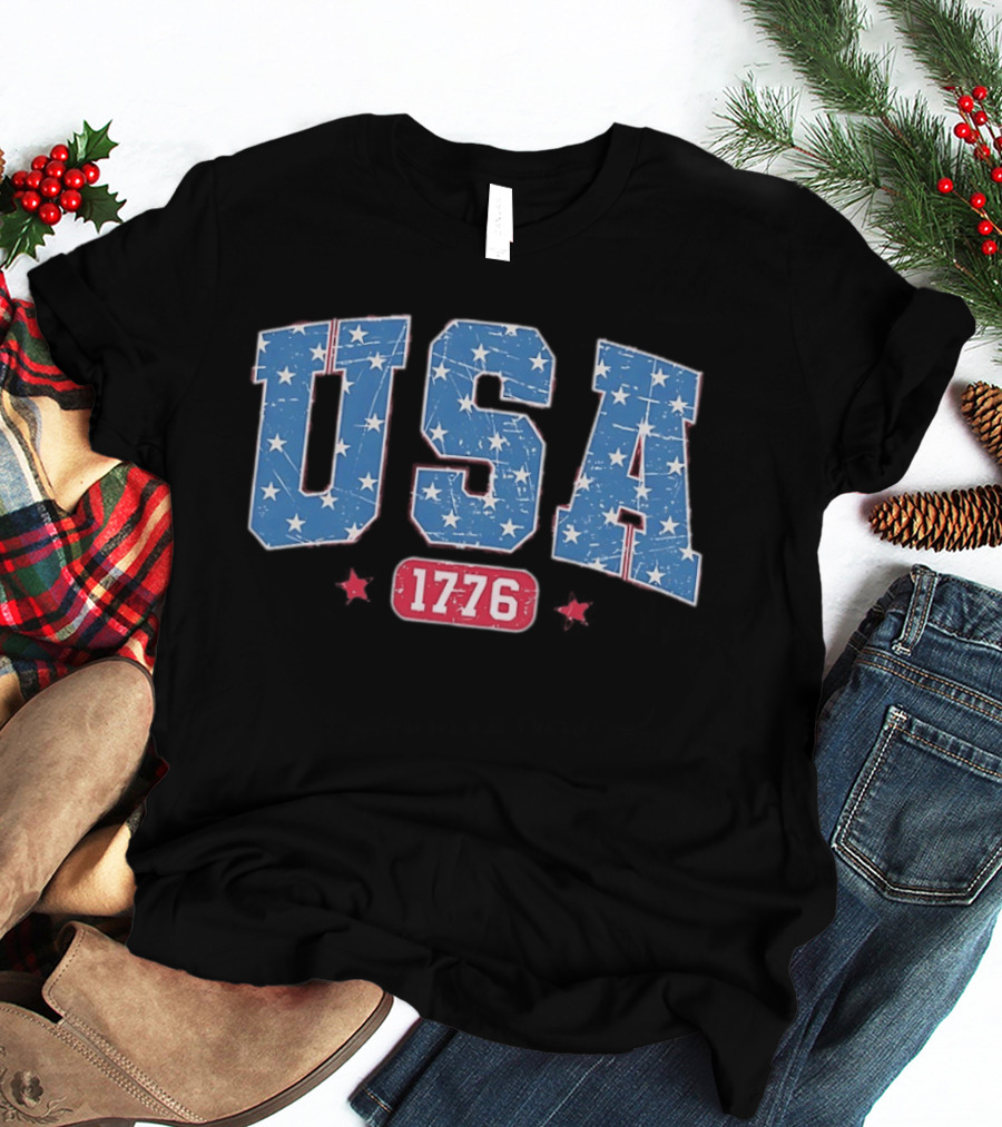 USA 1776 Star Pattern Vintage Style Patriotic Celebration T-Shirt